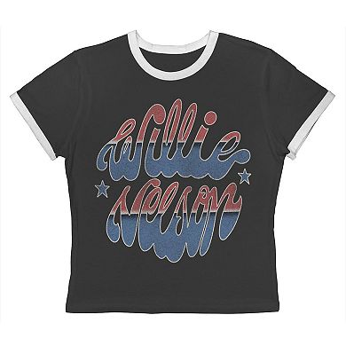 Juniors' Willie Nelson Graphic Ringer Baby Tee
