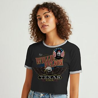 Juniors' Willie Nelson Texas Eagle Graphic Ringer Baby Tee