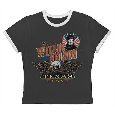 Juniors' Willie Nelson Texas Eagle Graphic Ringer Baby Tee