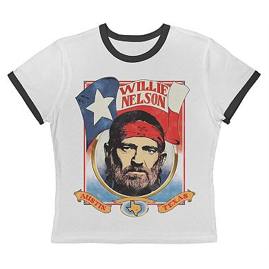 Juniors' Willie Nelson Austin Texas Graphic Ringer Baby Tee