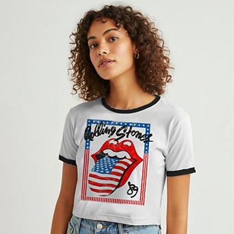 Juniors' Rolling Stones Graphic Ringer Baby Tee
