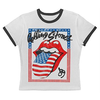 Juniors' Rolling Stones Graphic Ringer Baby Tee