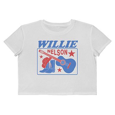 Juniors' Willie Nelson Cropped Graphic Tee