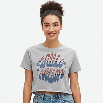 Juniors' Willie Script Boxy Cropped Graphic Tee