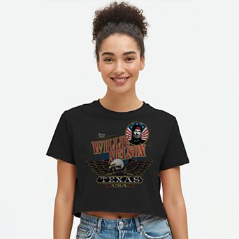 Juniors' Willie Nelson Texas Eagle Cropped Graphic Tee