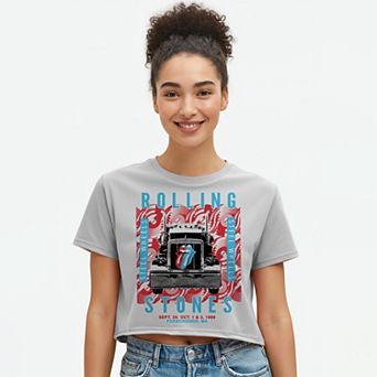 Juniors' Rolling Stones Cropped Graphic Tee