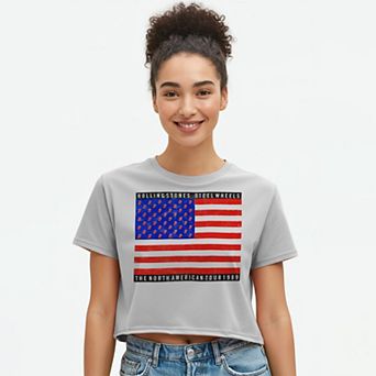 Juniors' Rolling Stones Steel Wheels Cropped Graphic Tee