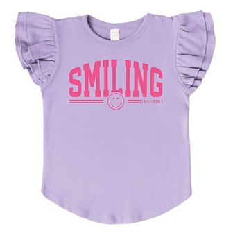 The Juniper Shop SmileyWorld Arched Varsity Flutter Sleeve Tee