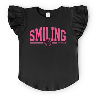 The Juniper Shop SmileyWorld Arched Varsity Flutter Sleeve Tee