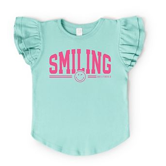 The Juniper Shop SmileyWorld Arched Varsity Flutter Sleeve Tee