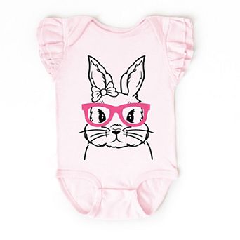 The Juniper Shop Bunny Face With Pink Glasses Flutter Sleeve Bodysuit