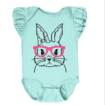 The Juniper Shop Bunny Face With Pink Glasses Flutter Sleeve Bodysuit