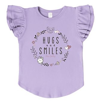 Mini Smiley Hugs and Smiles - Flutter Sleeve Graphic T-Shirt