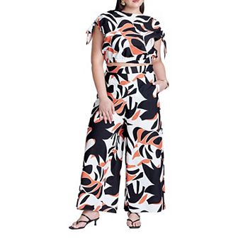 ELOQUII Women's Plus Size Wide Leg Printed Pant