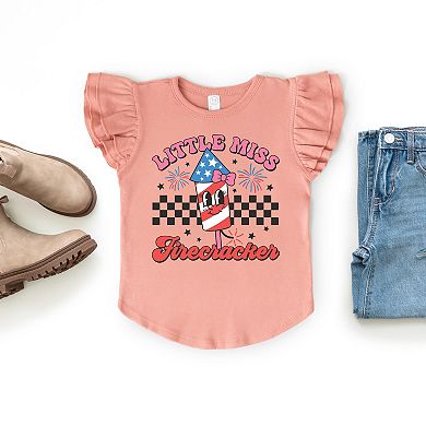The Juniper Shop Little Miss Firecracker Checkered Flutter Sleeve Tee
