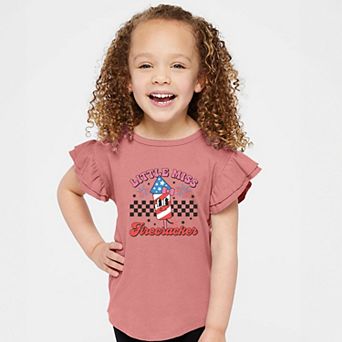 The Juniper Shop Little Miss Firecracker Checkered Flutter Sleeve Tee