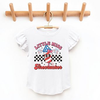 The Juniper Shop Little Miss Firecracker Checkered Flutter Sleeve Tee