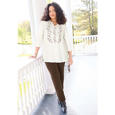 Catherines Women's Plus Size Embroidered Pintuck Tunic