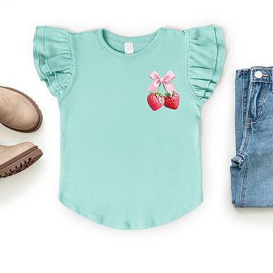 The Juniper Shop Coquette Strawberry Watercolor Flutter Sleeve Tee
