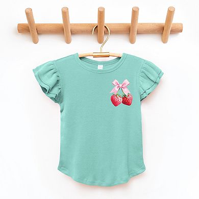 The Juniper Shop Coquette Strawberry Watercolor Flutter Sleeve Tee