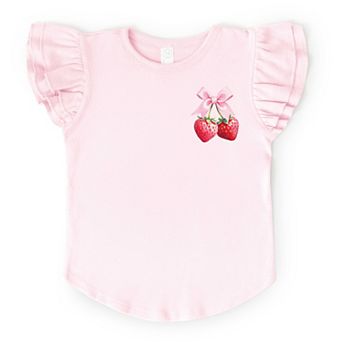 The Juniper Shop Coquette Strawberry Watercolor Flutter Sleeve Tee