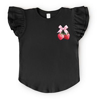 The Juniper Shop Coquette Strawberry Watercolor Flutter Sleeve Tee