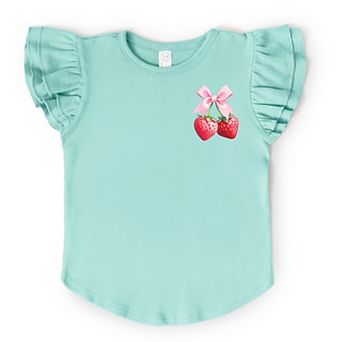 The Juniper Shop Coquette Strawberry Watercolor Flutter Sleeve Tee