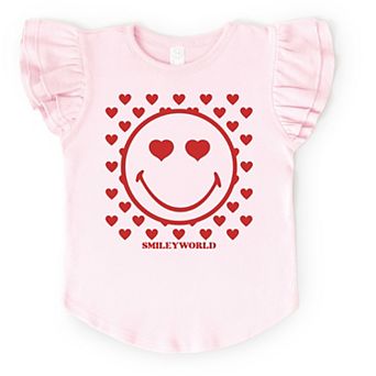 The Juniper Shop SmileyWorld Smiley Face Hearts Flutter Sleeve Tee