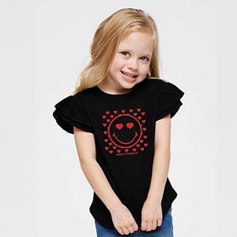 The Juniper Shop SmileyWorld Smiley Face Hearts Flutter Sleeve Tee