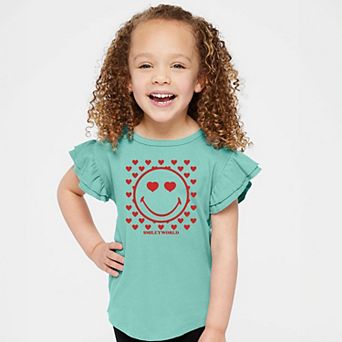 The Juniper Shop SmileyWorld Smiley Face Hearts Flutter Sleeve Tee