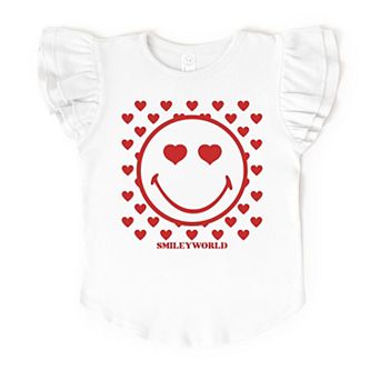 The Juniper Shop SmileyWorld Smiley Face Hearts Flutter Sleeve Tee