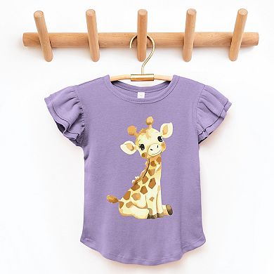 The Juniper Shop Watercolor Giraffe Flutter Sleeve Tee