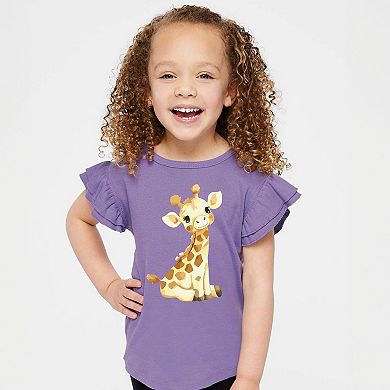 The Juniper Shop Watercolor Giraffe Flutter Sleeve Tee