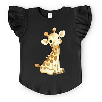 The Juniper Shop Watercolor Giraffe Flutter Sleeve Tee