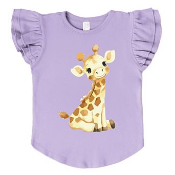 The Juniper Shop Watercolor Giraffe Flutter Sleeve Tee