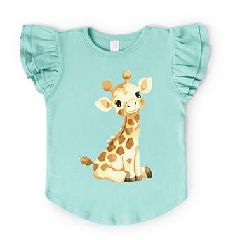 The Juniper Shop Watercolor Giraffe Flutter Sleeve Tee