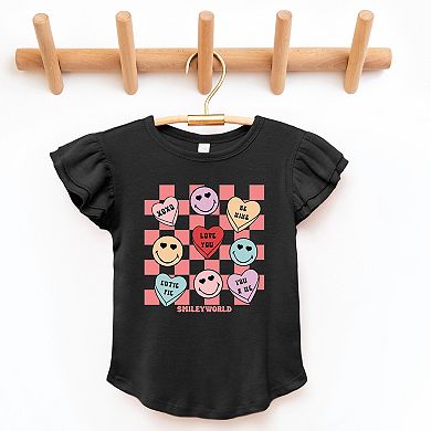 The Juniper Shop SmileyWorld Candy Heart Smile Solid Flutter Sleeve Tee