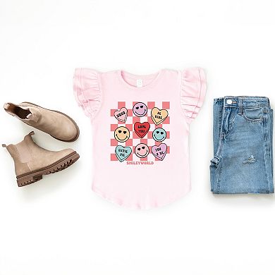 The Juniper Shop SmileyWorld Candy Heart Smile Solid Flutter Sleeve Tee
