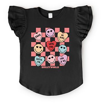 The Juniper Shop SmileyWorld Candy Heart Smile Solid Flutter Sleeve Tee