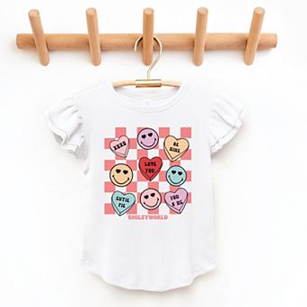 The Juniper Shop SmileyWorld Candy Heart Smile Solid Flutter Sleeve Tee