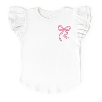 The Juniper Shop Pink Bow Outlined Flutter Sleeve Tee