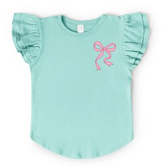 The Juniper Shop Pink Bow Outlined Flutter Sleeve Tee