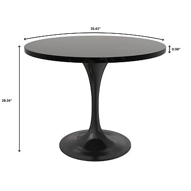 LeisureMod Verve 5-Piece Dining Set with 36" Round Dining Table in Black MDF Top and 4 Dining Chairs