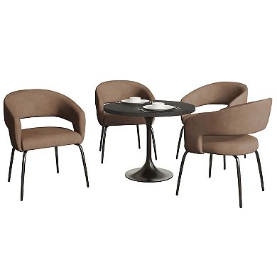 LeisureMod Verve 5-Piece Dining Set with 36" Round Dining Table in Black MDF Top and 4 Dining Chairs