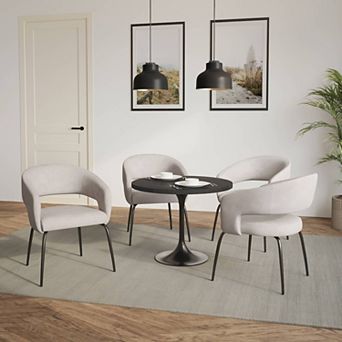 LeisureMod Verve 5 pc Dining Set with 36" Round Dining Table in Black MDF Top and 4 Dining Chairs