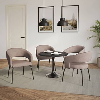 LeisureMod Verve 5 pc Dining Set with 36" Round Dining Table in Black MDF Top and 4 Dining Chairs