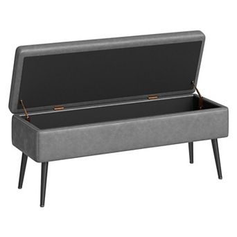 47.7" Mid-century Modern Upholstered Storage Bench with Solid Wood Legs