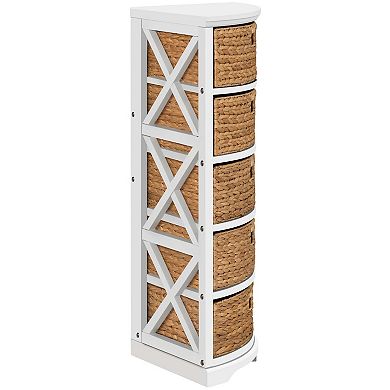 eHemco Hampton Meadows 5 Tier X-Side Corner Storage Drawers with 5 Wicker Baskets