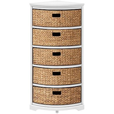eHemco Hampton Meadows 5 Tier X-Side Corner Storage Drawers with 5 Wicker Baskets