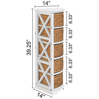 eHemco Hampton Meadows 5 Tier X-Side Corner Storage Drawers with 5 Wicker Baskets